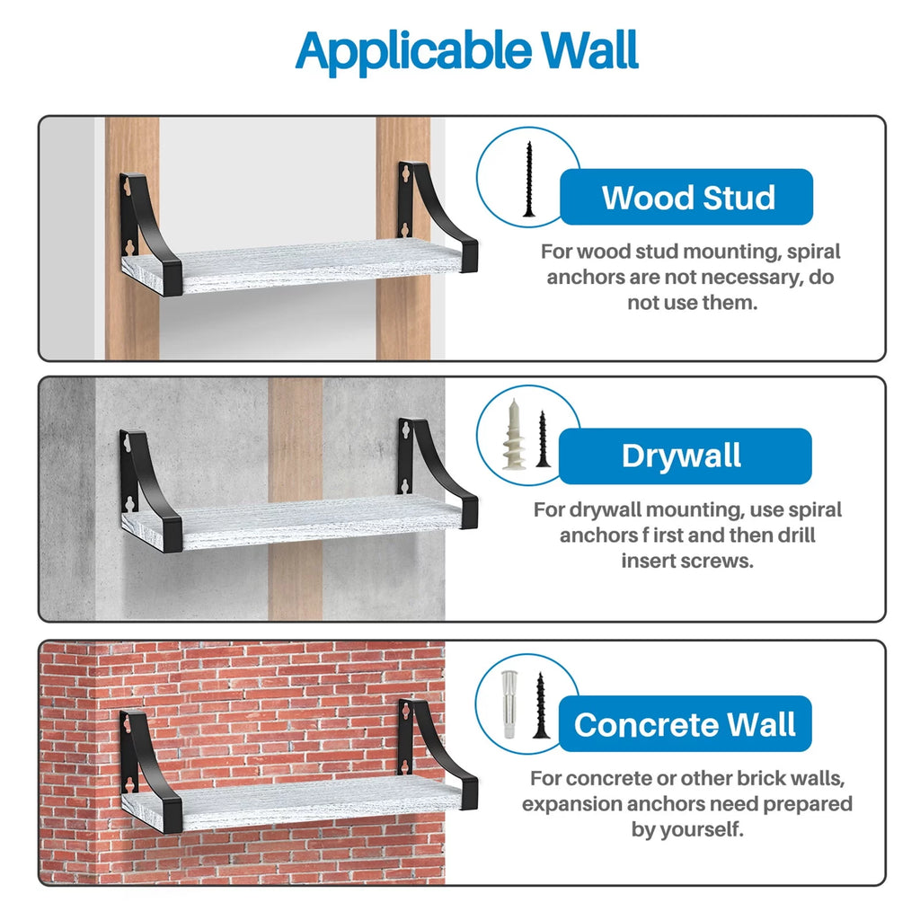 Set of 3 Wall Mounted Wood Rustic Floating Shelves U5979