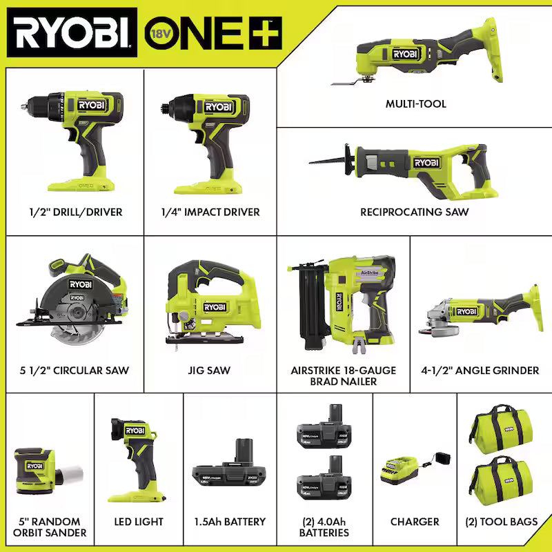 18V Cordless 10-Tool Combo Kit with Battery and Charger U887559