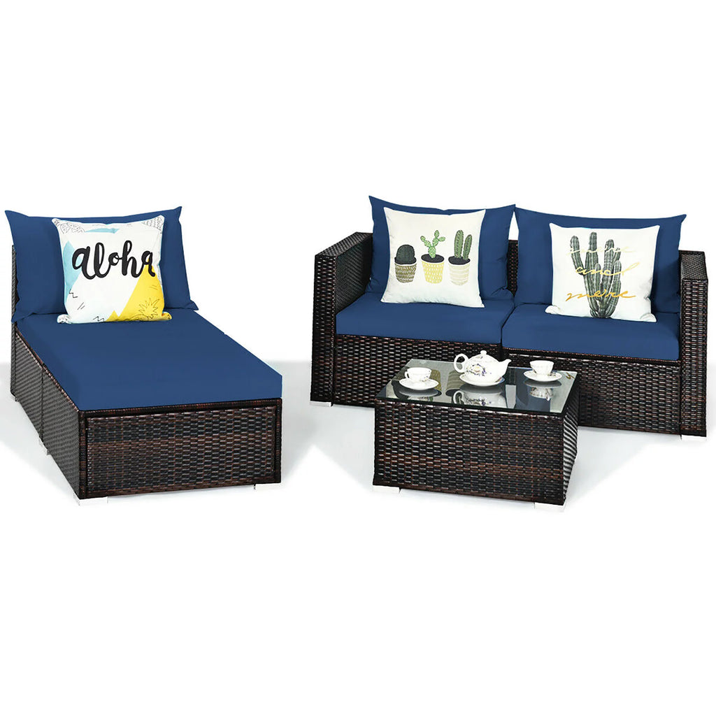 5 Pcs Patio Rattan Furniture Set with Coffee Table I6392