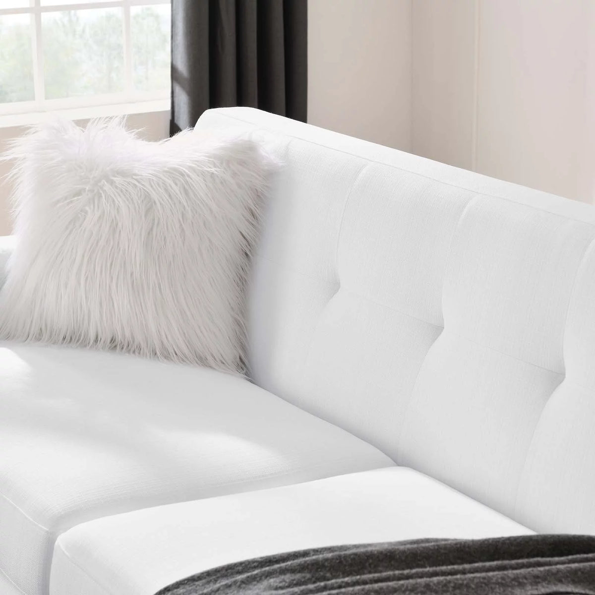 White Upholstered Fabric Loveseat V5009