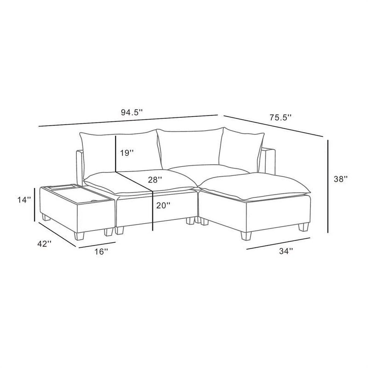 Dark Gray Woven Fabric Sectional Loveseat Sofa with Ottoman R667833