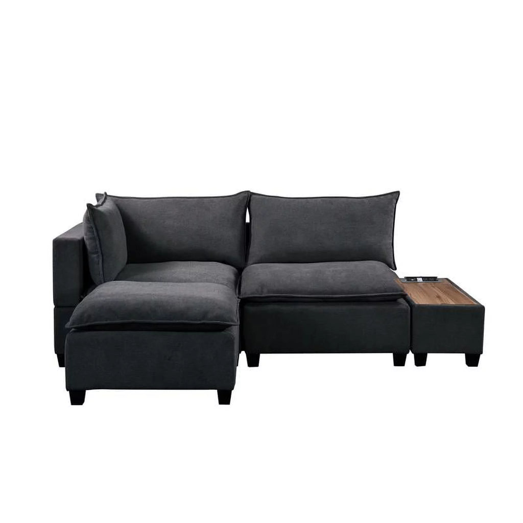 Dark Gray Woven Fabric Sectional Loveseat Sofa with Ottoman R667833