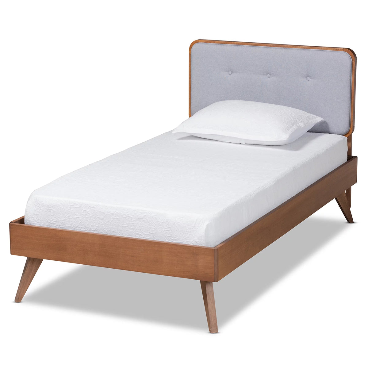Light Grey Walnut Brown Tufted Upholstered Platform Bed G6662
