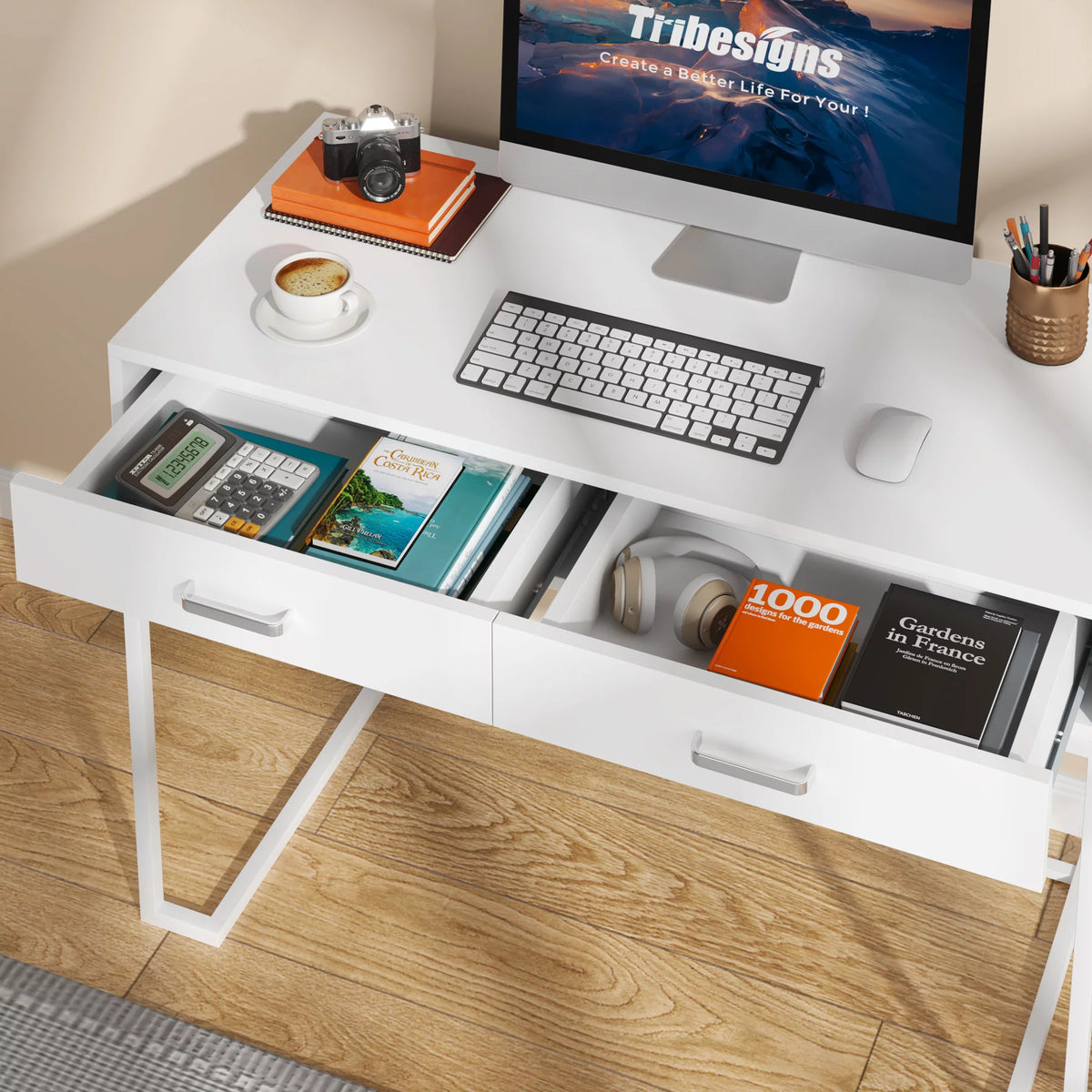 White Computer Desk with 2 Storage Drawers K26035