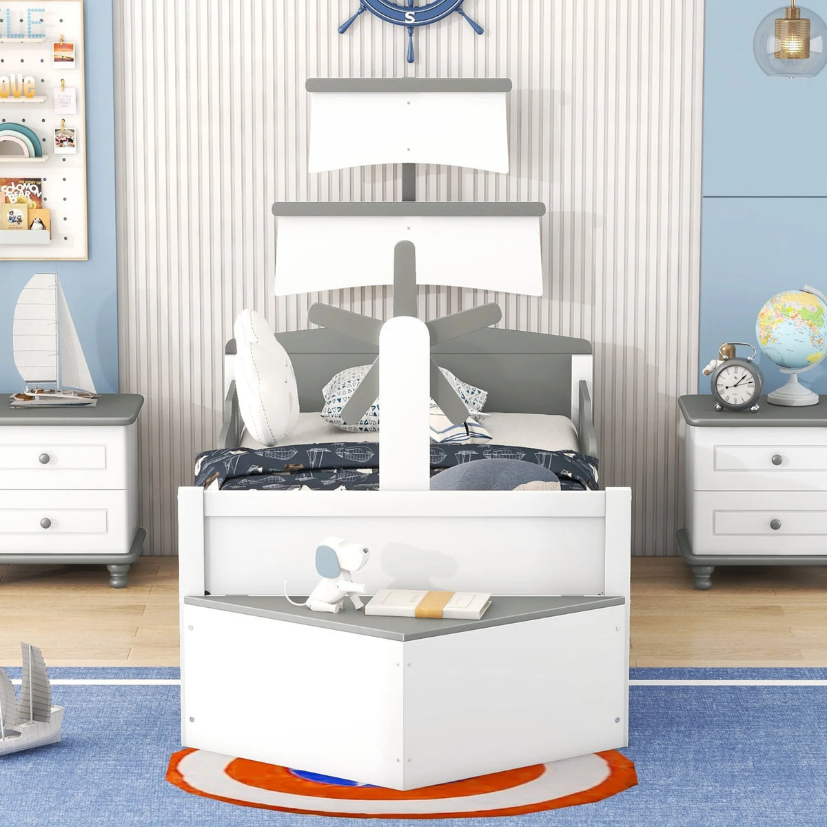 Twin Size Boat-Shaped Platform Bed with Trundle Y7547