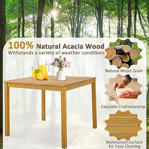 Square Acacia Wood Outdoor Dining Table with Umbrella Hole M581112