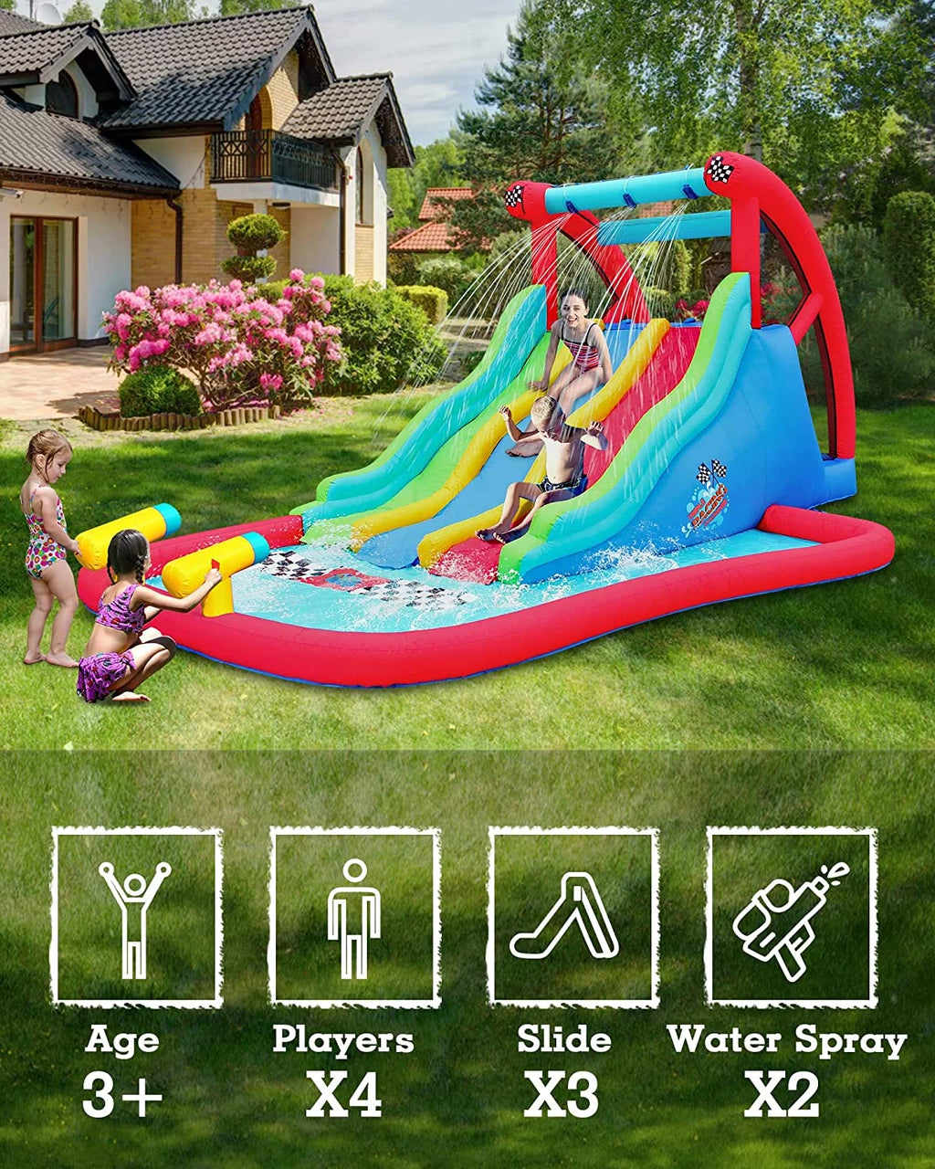 Inflatable Water Slide with Climbing Wall and Pool T25660