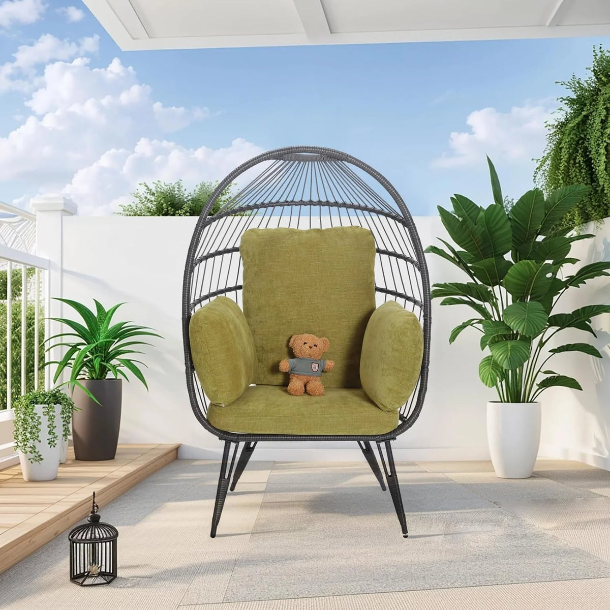 Oversized Wicker Egg Chairs Set of 2 with Cushions N97009