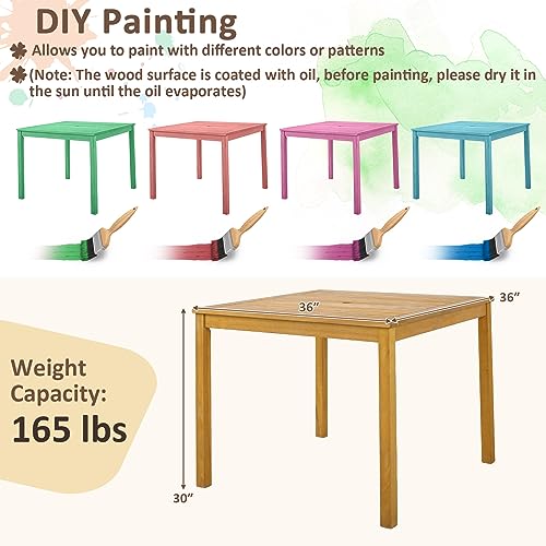 Square Acacia Wood Outdoor Dining Table with Umbrella Hole M581112