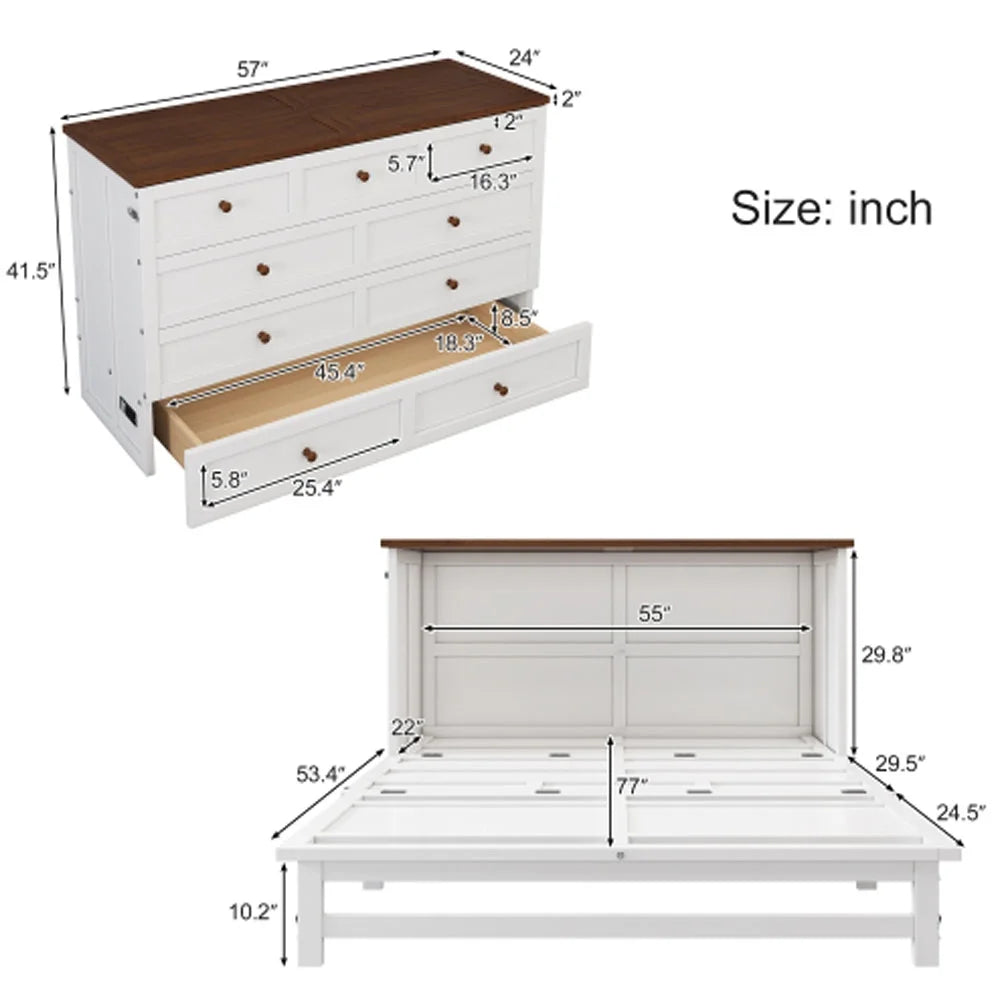 White Walnut 2 Pieces Full Murphy Bed and Nightstand D464456