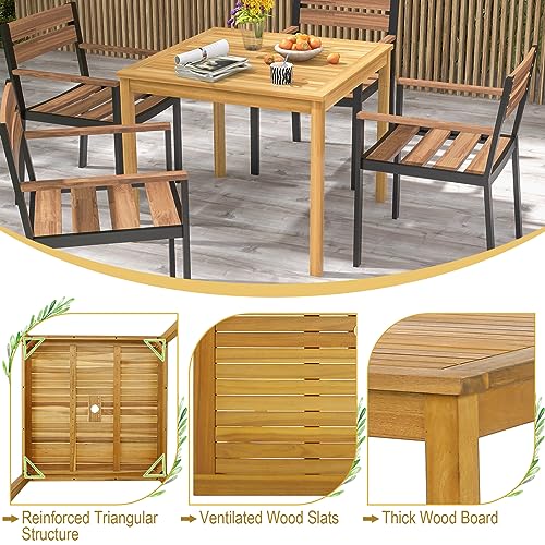 Square Acacia Wood Outdoor Dining Table with Umbrella Hole M581112