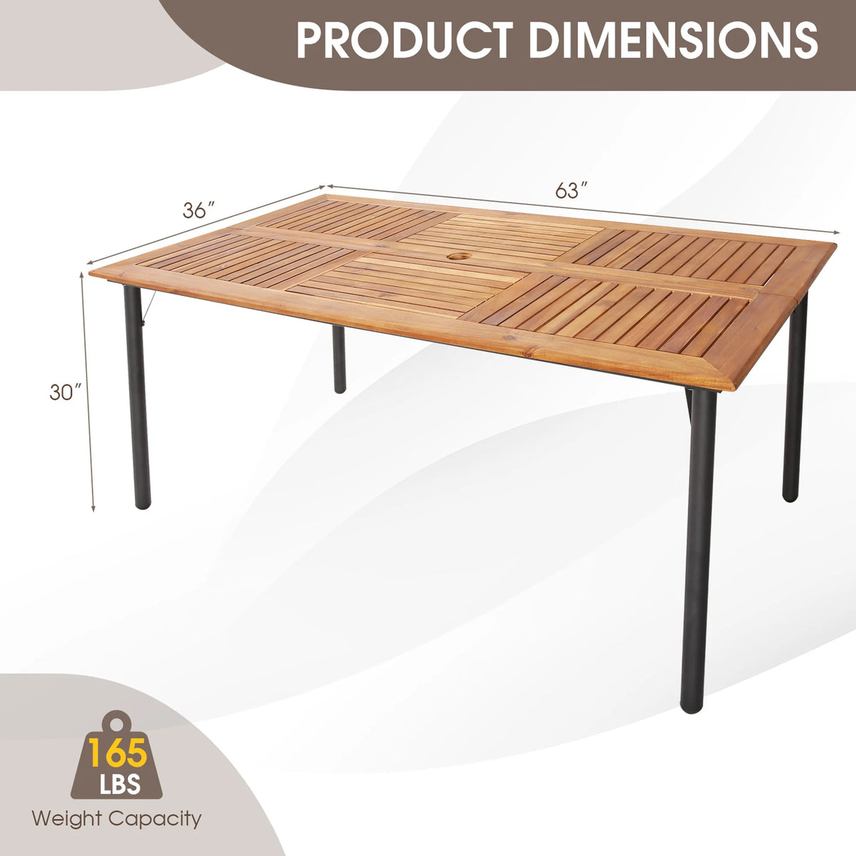 Rectangular Acacia Wood Patio Dining Table with Umbrella Hole J29319