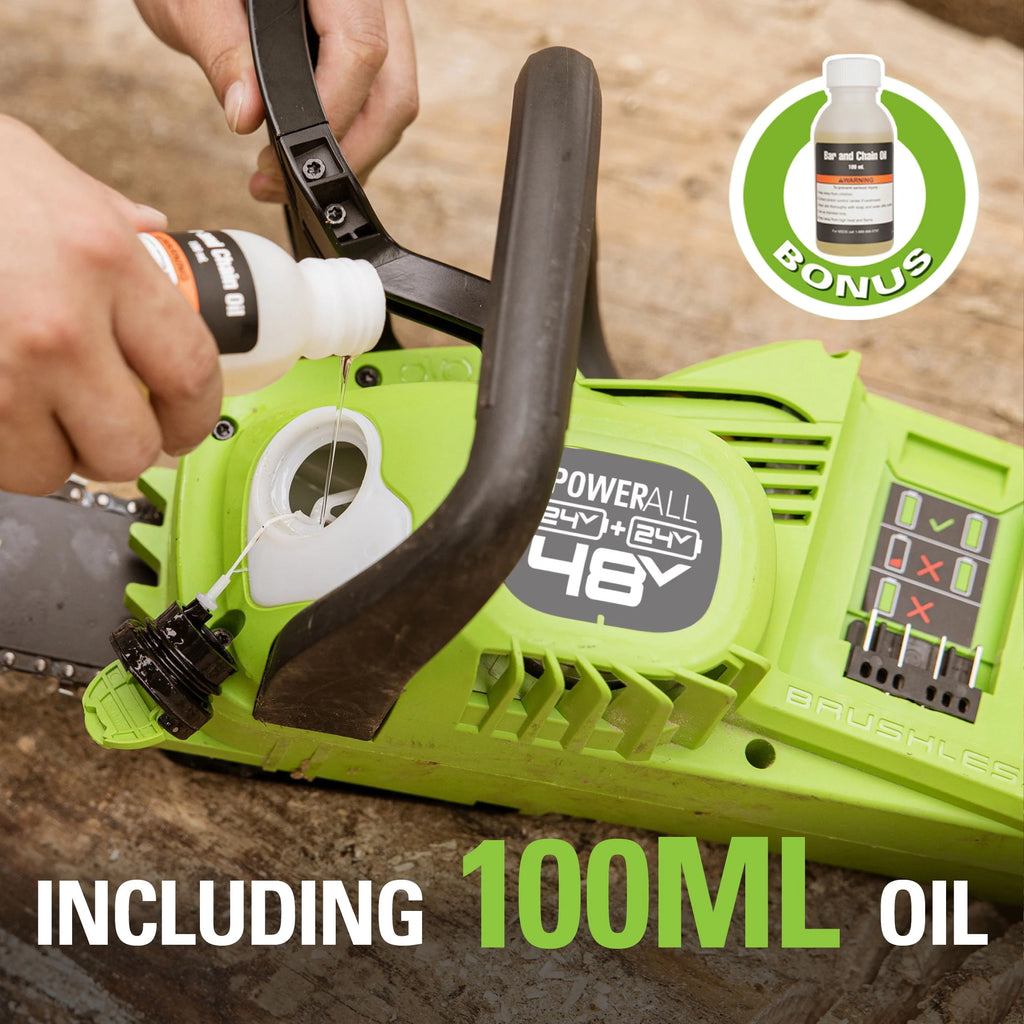 48V Cordless 14-inch Brushless Chainsaw with 4Ah Batteries and Dual Port Charger L6872