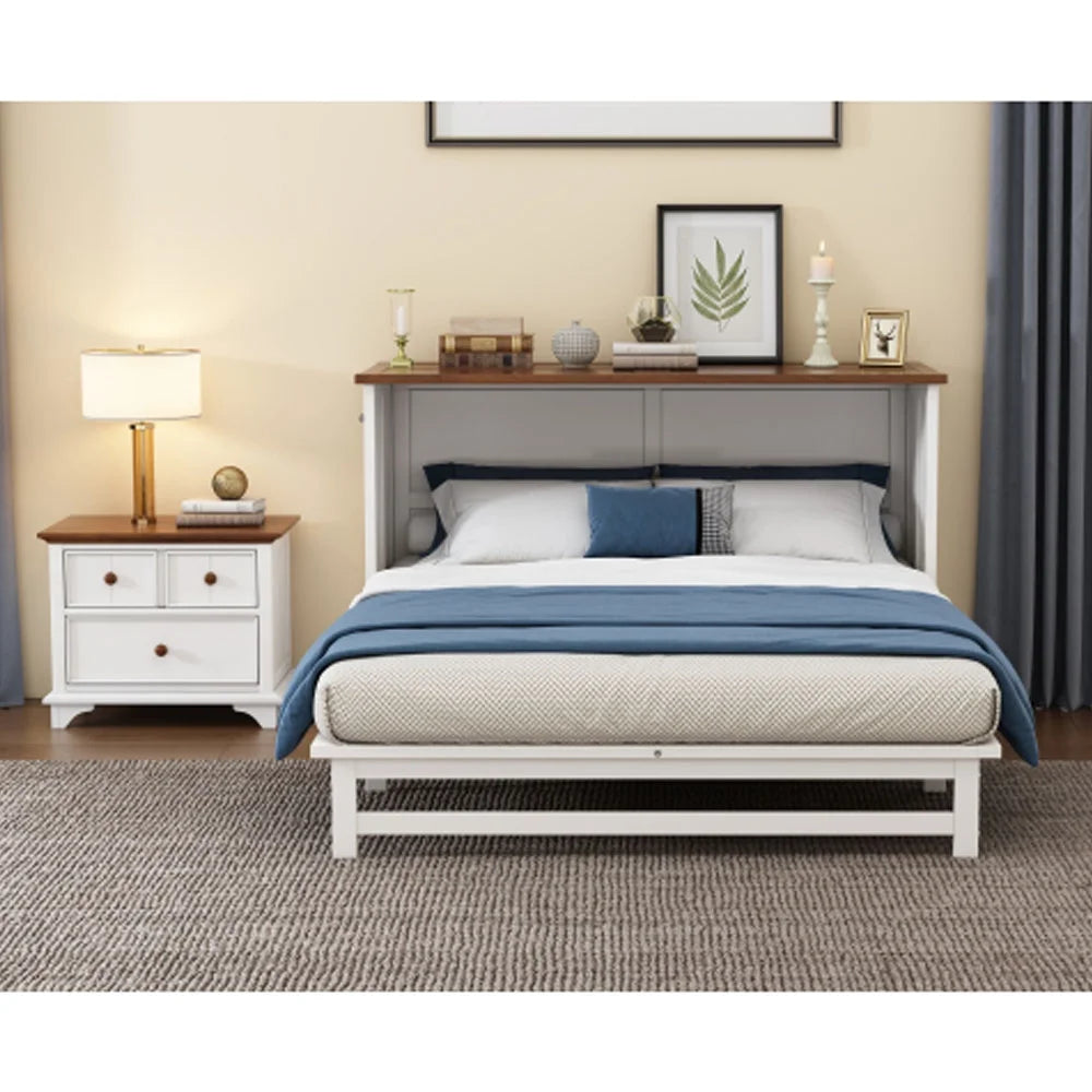 White Walnut 2 Pieces Full Murphy Bed and Nightstand D464456