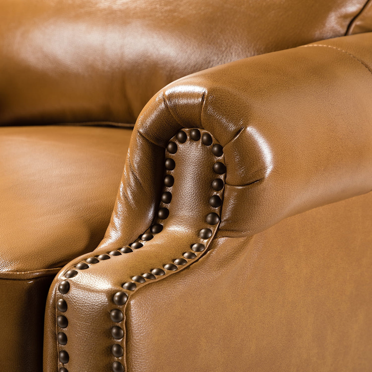 Camel Genuine Leather Recliner Chair with Wood Legs Y624416