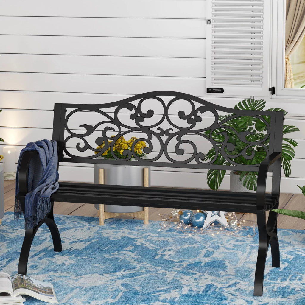 50" Outdoor Iron Cast Garden Park Bench - Black W684