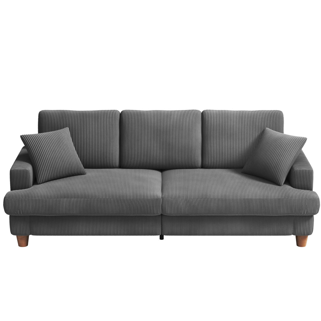 Gray Corduroy 3 Seater Sofa with 2 Pillows E565814