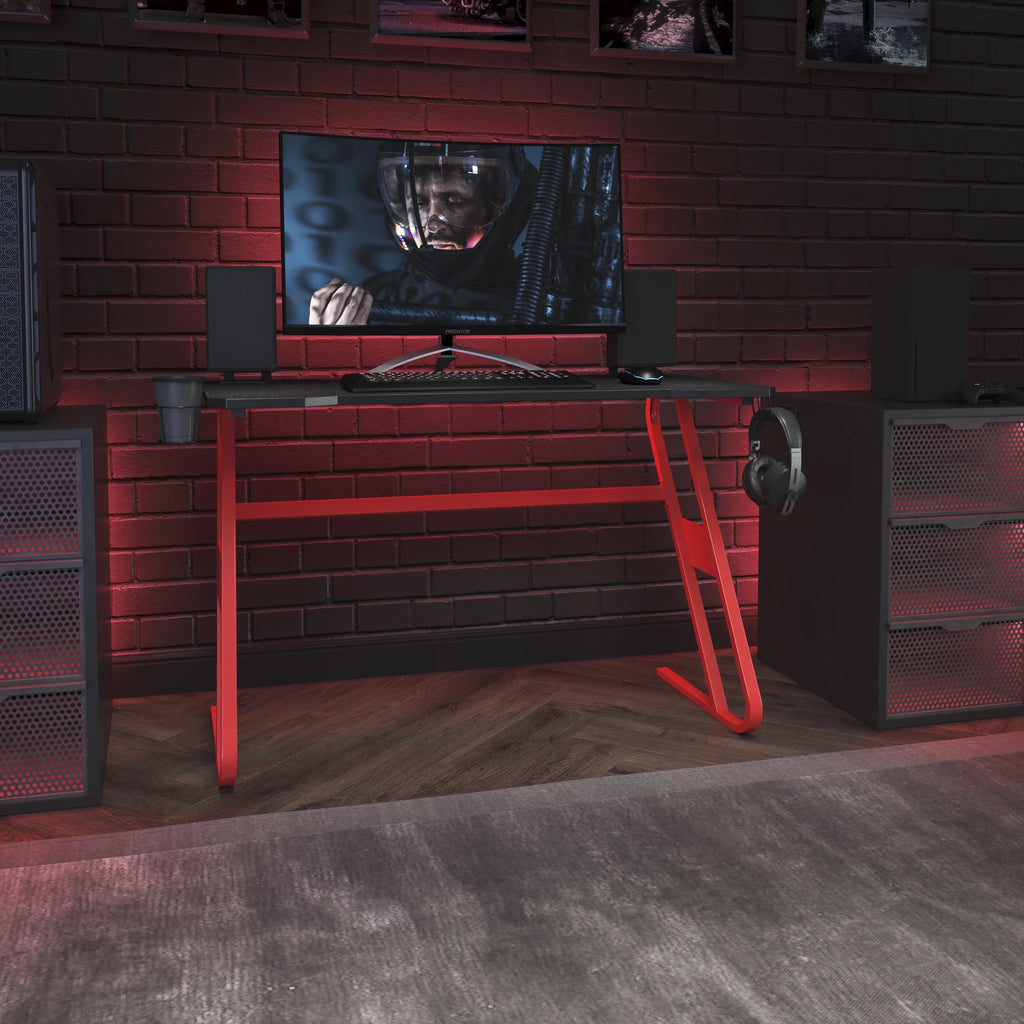 Red Ergonomic Gaming Desk with Cup Holder U375204