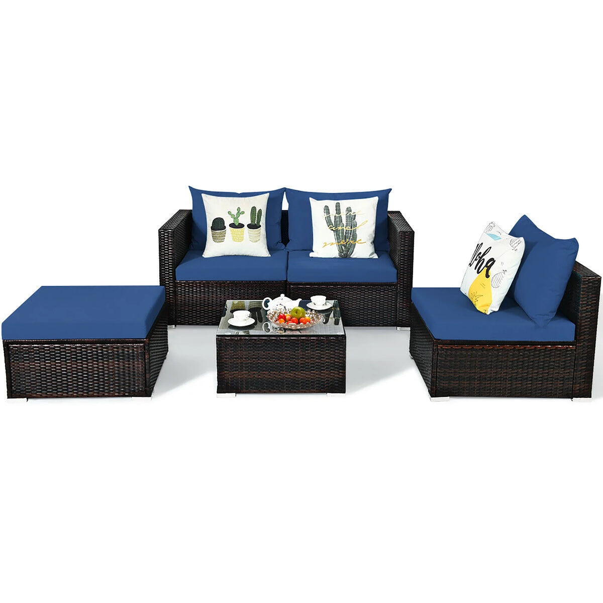 5 Pcs Patio Rattan Furniture Set with Coffee Table I6392