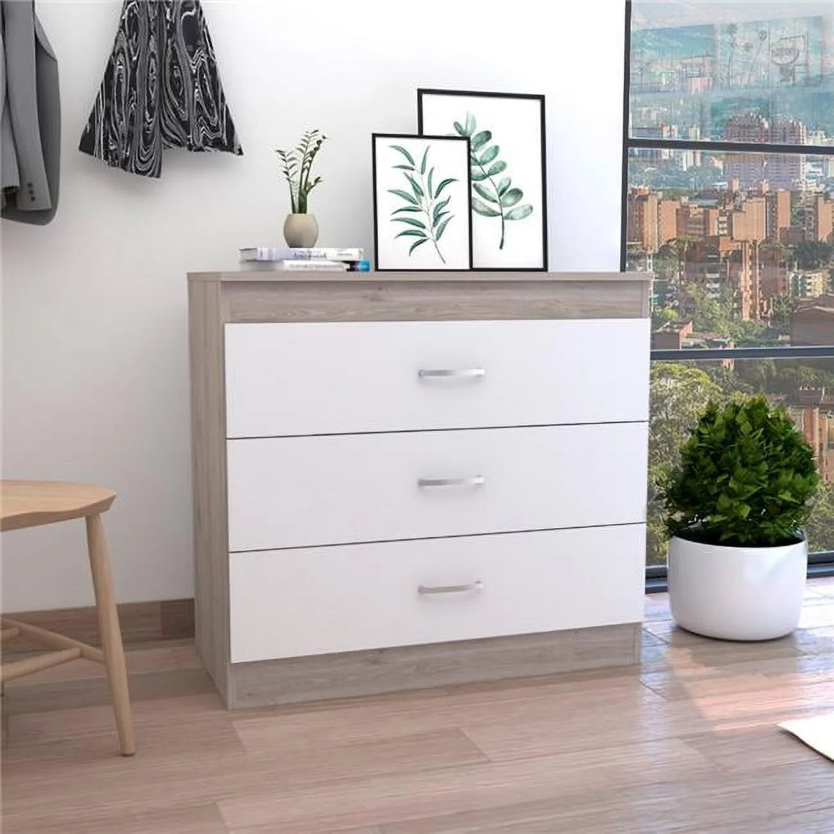 Light Gray & White Three Drawers Dresser M86912