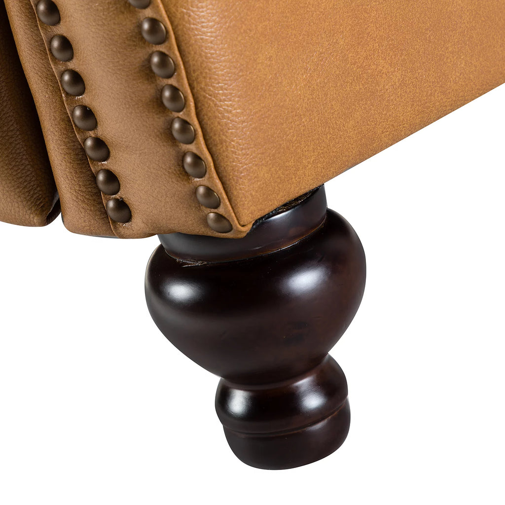 Camel Genuine Leather Recliner Chair with Wood Legs Y624416