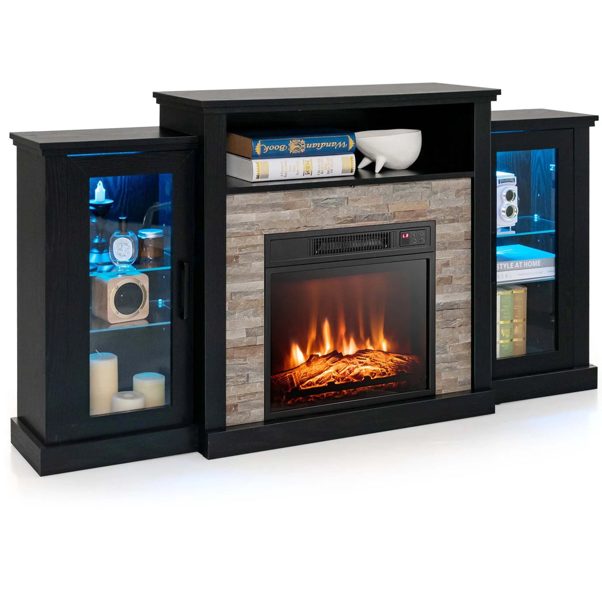 White Fireplace TV Stand with LED Lights & 18'' Electric Fireplace V174815
