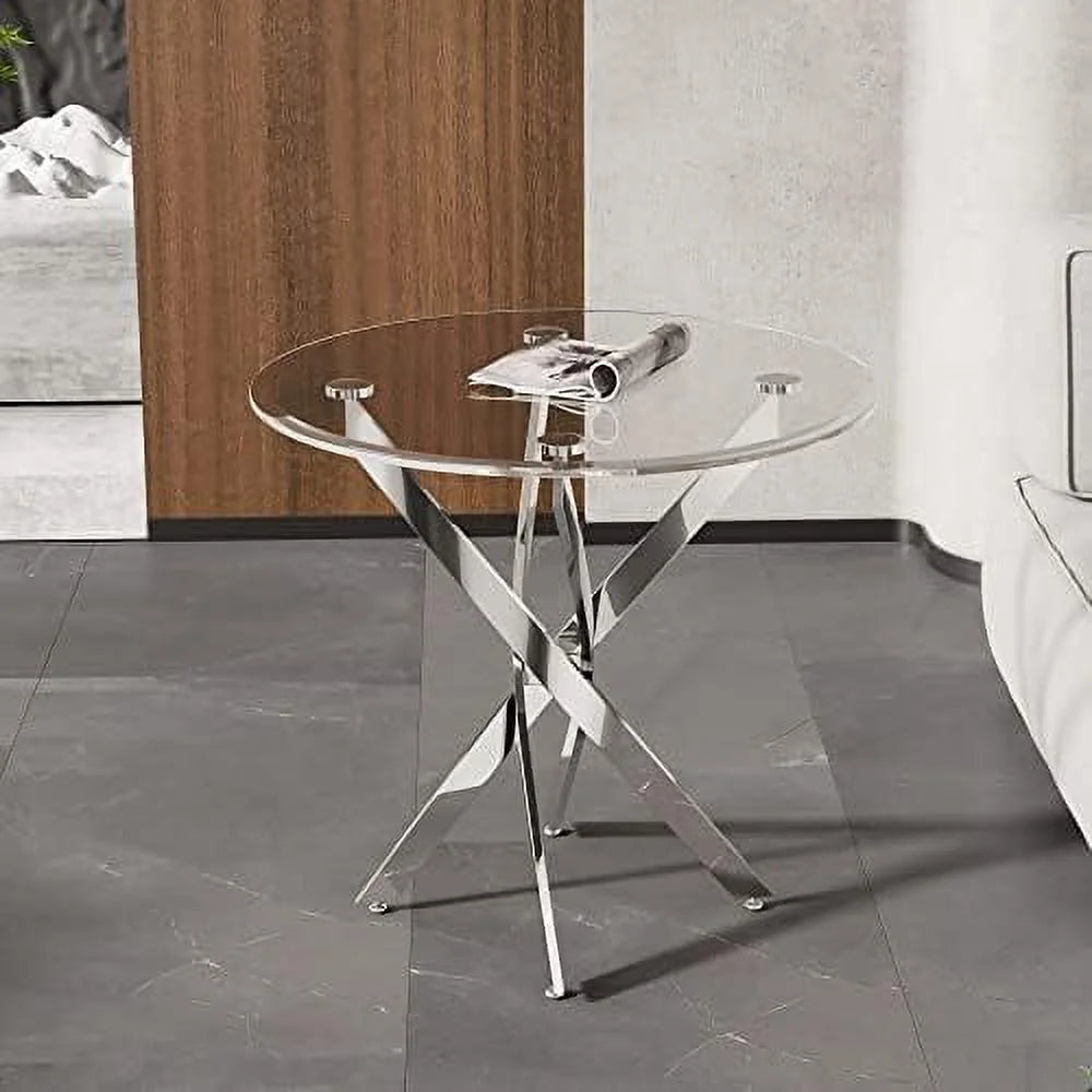 Round Glass End Table with Chrome Legs H513131