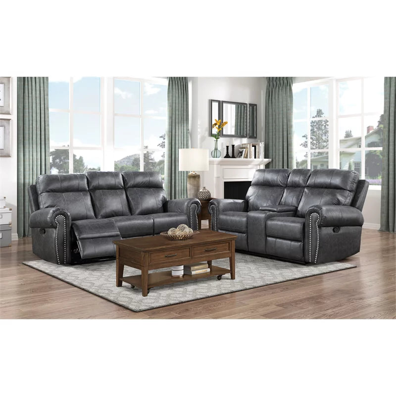 Gray Faux Leather 2-Piece Reclining Sofa Set S5995