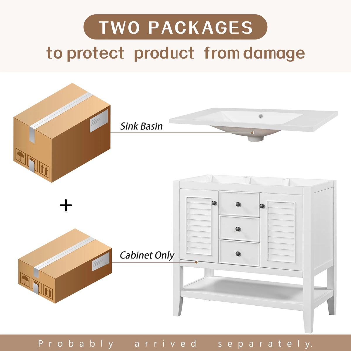 36" White Bathroom Vanity with Ceramic Basin V826435