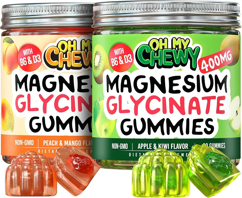 Magnesium Gummies 2 Bottles 60 Each Apple Kiwi & Peach Mango W999