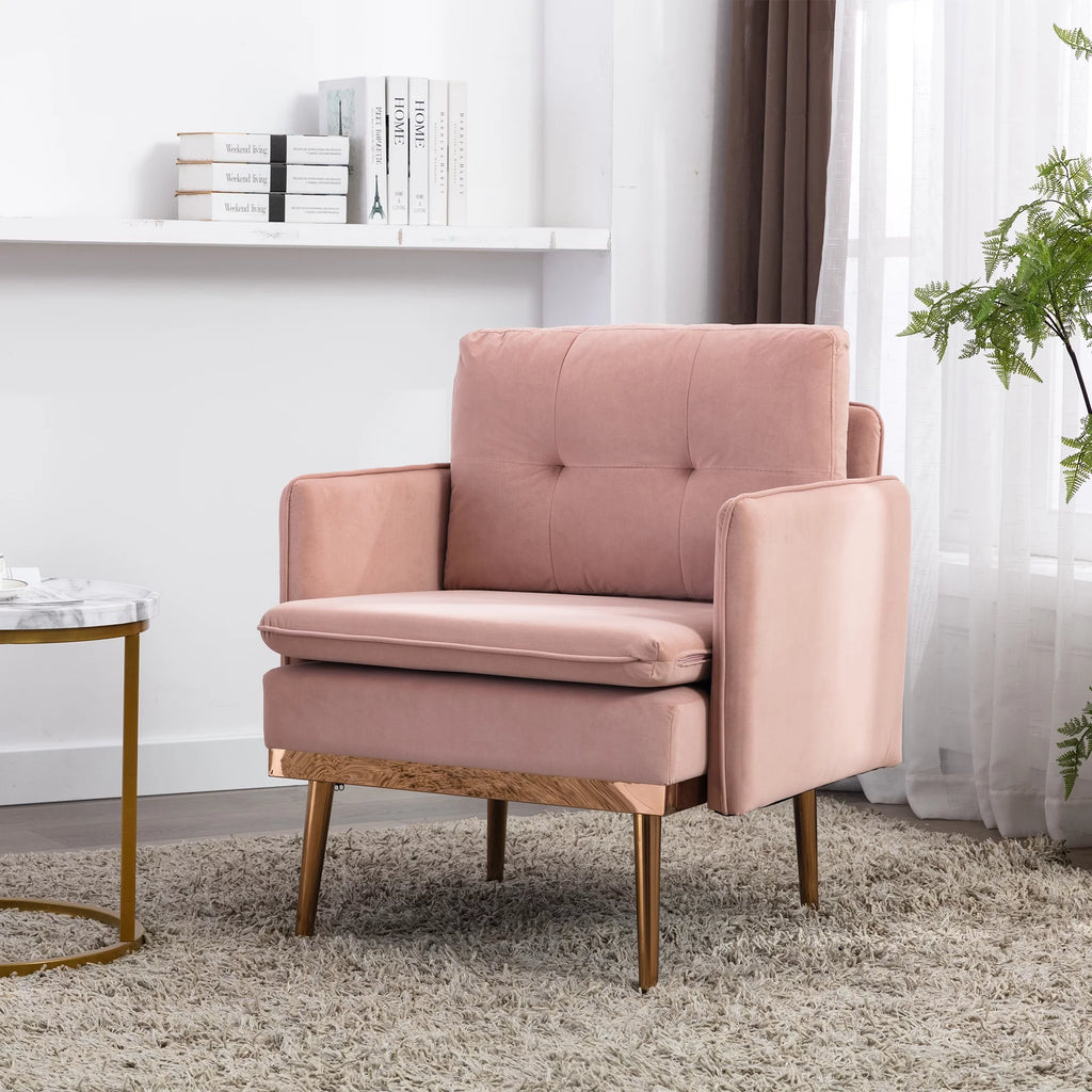 Pink Upholstered Accent Chair with Solid Wood Legs I4248