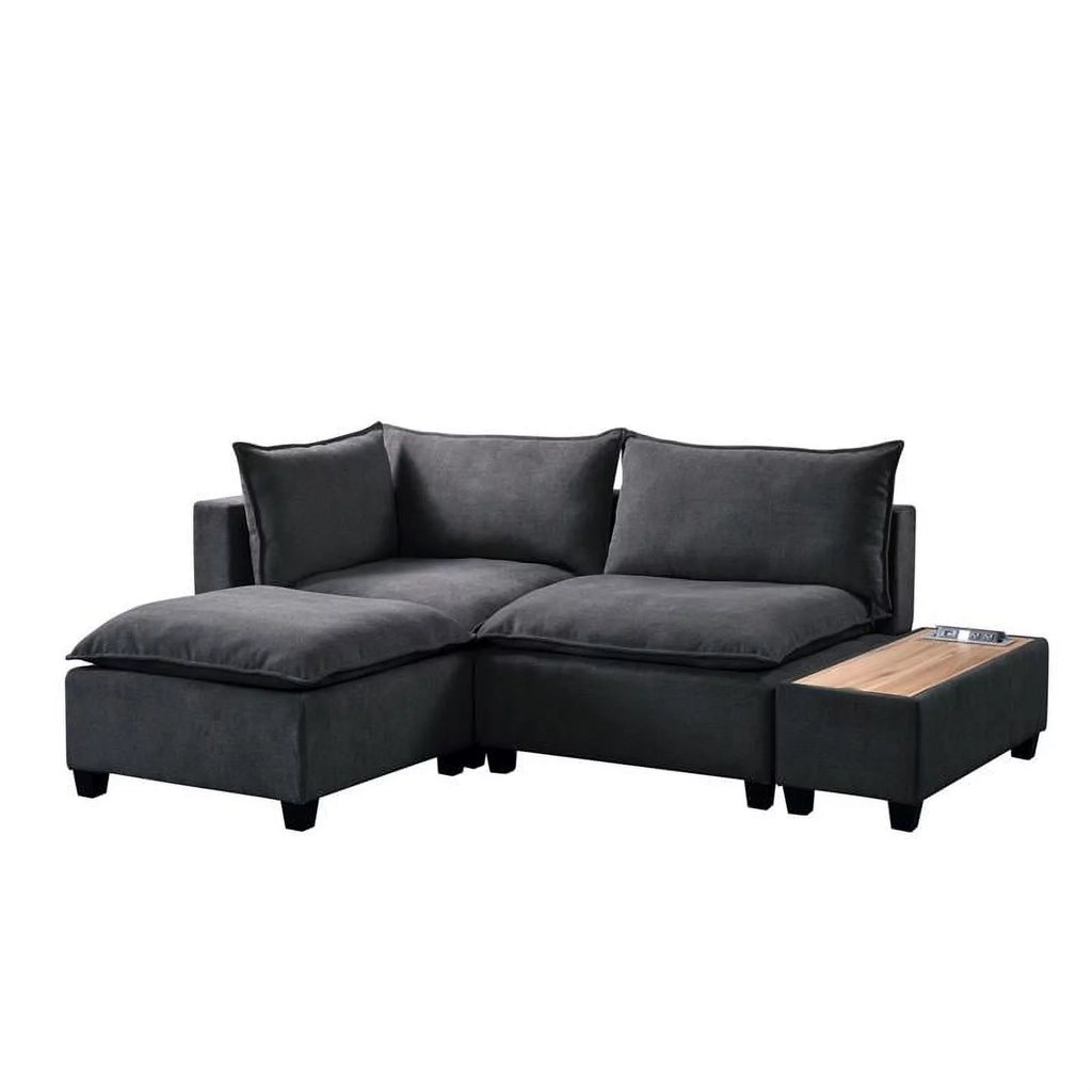 Dark Gray Woven Fabric Sectional Loveseat Sofa with Ottoman R667833