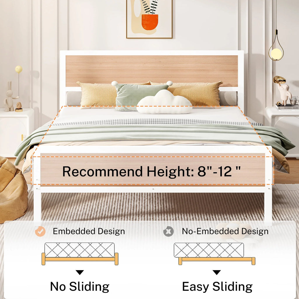 White Full Size Metal Platform Bed Frame with Headboard and Footboard W100508