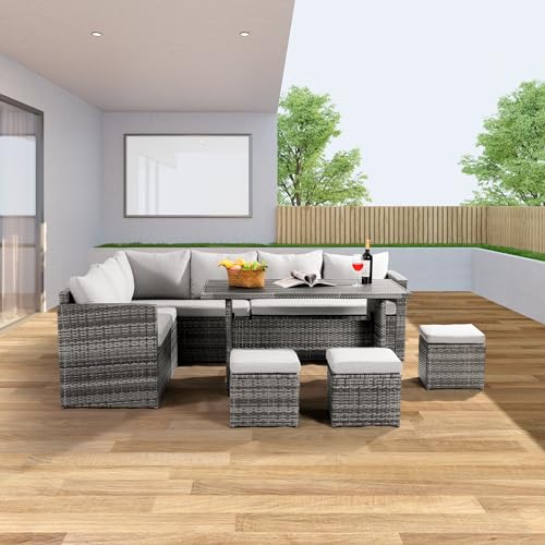 7 Pieces All Weather Wicker Patio Furniture Set with Ottoman P4116