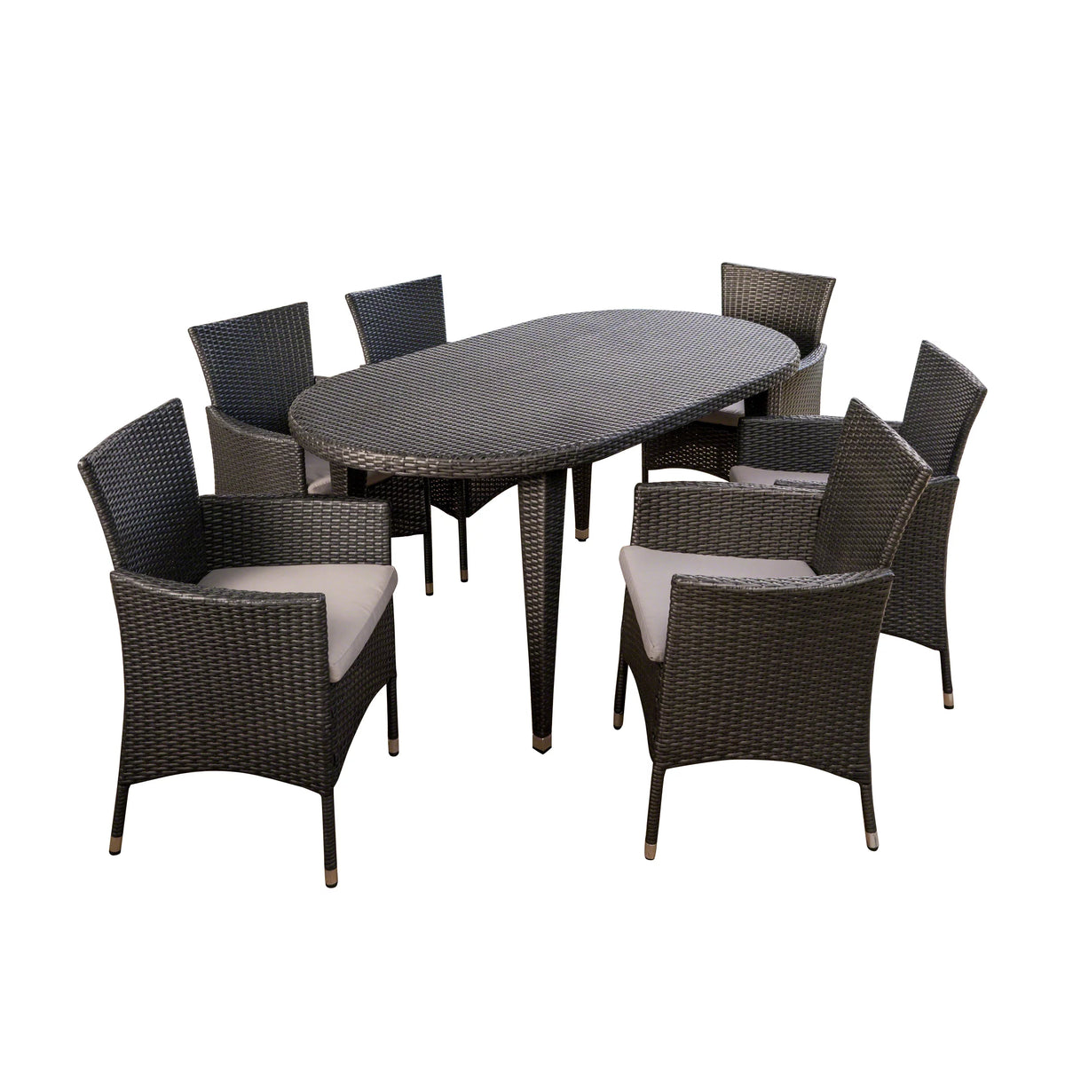 7 Piece Wicker Oval Dining Set with Cushions K25076
