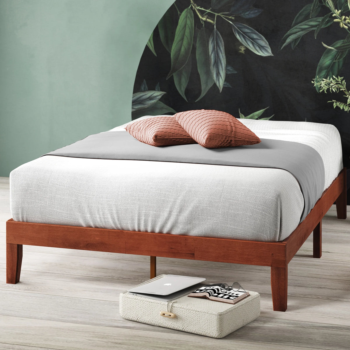 12" Wood Platform Bed Frame, Cherry, Twin V4494