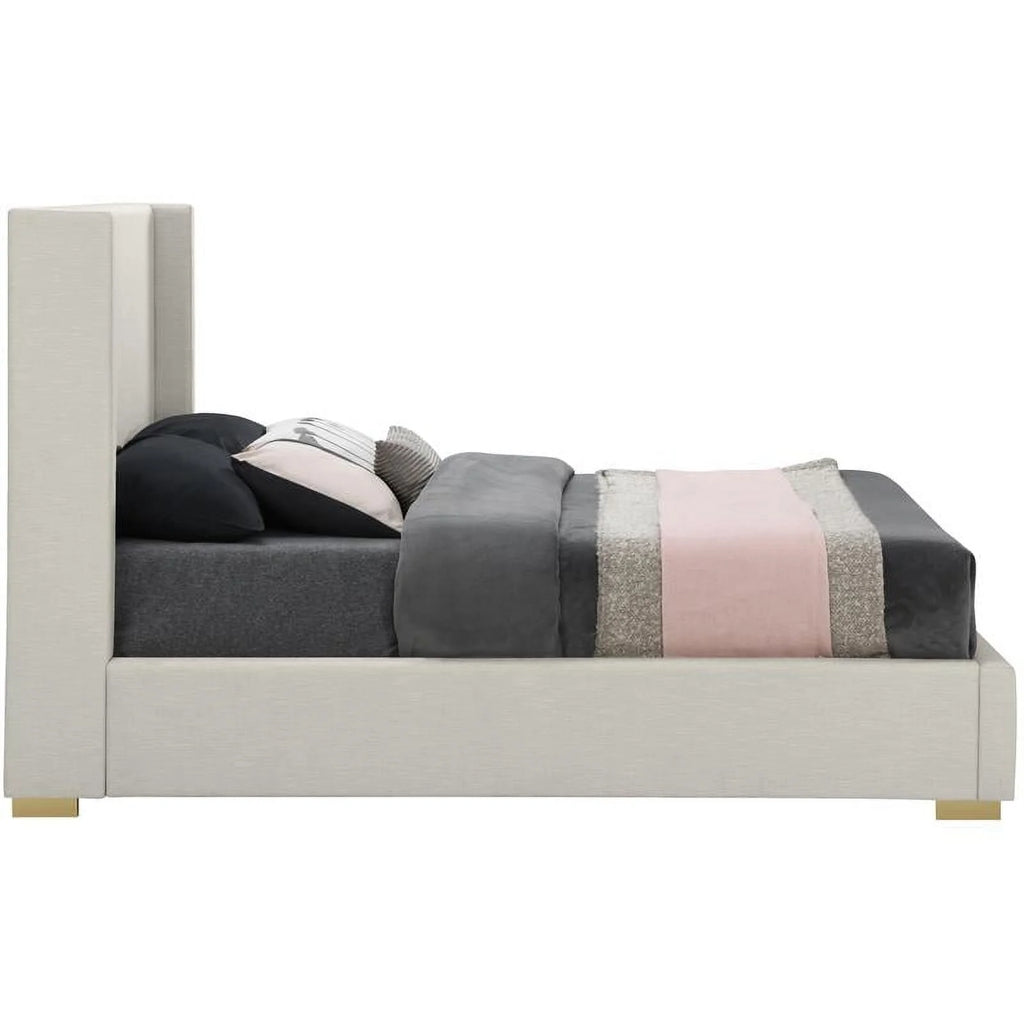 Beige Linen Textured Fabric King Bed D8801