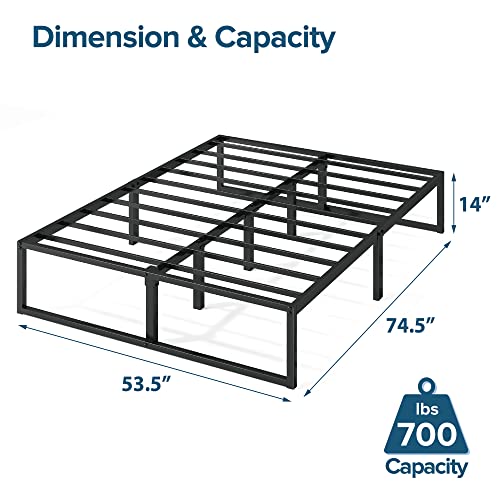 14 Inch Metal Platform Bed Frame, Steel Slat Support, Black, Full C2088