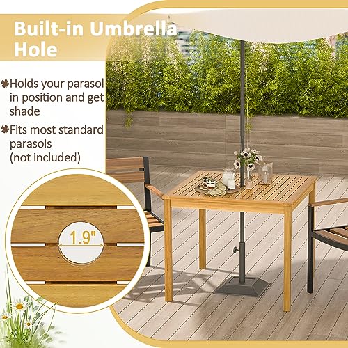 Square Acacia Wood Outdoor Dining Table with Umbrella Hole M581112