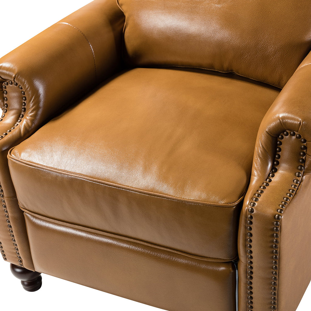 Camel Genuine Leather Recliner Chair with Wood Legs Y624416