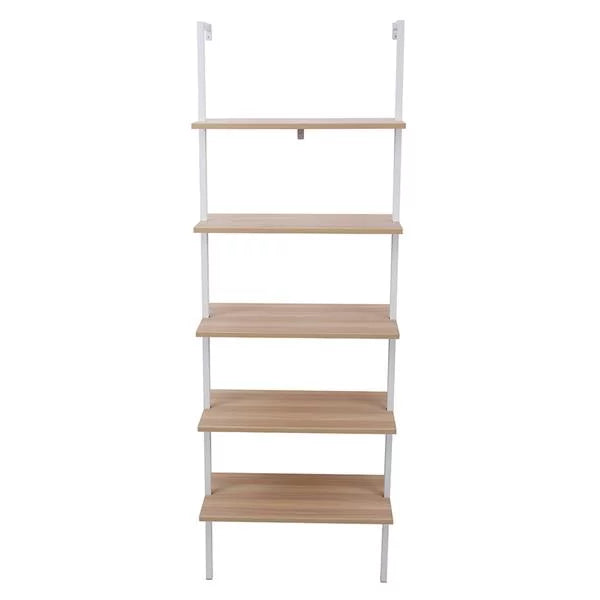 5-Shelf Wood Ladder Bookcase with Metal Frame V637298