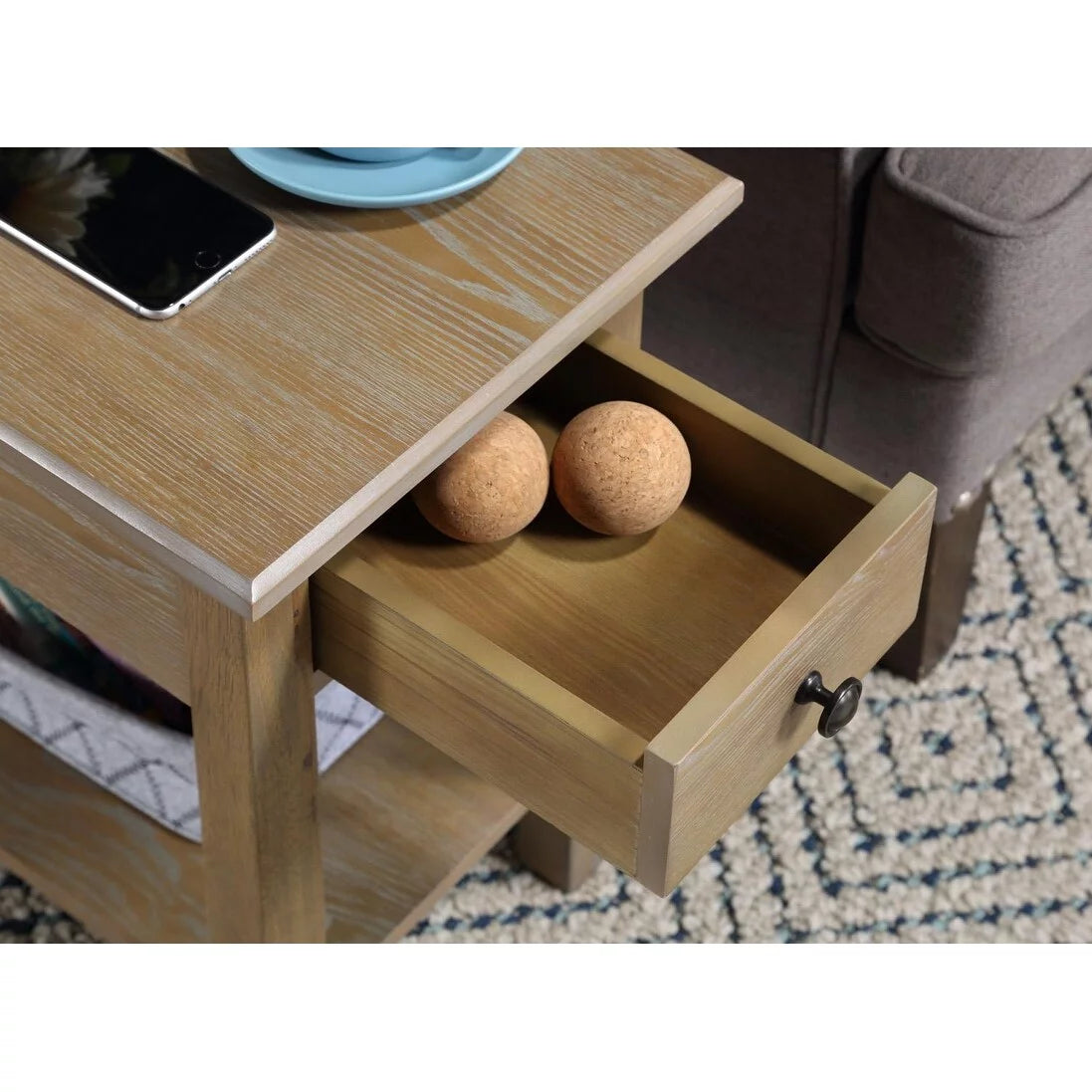 Driftwood Side Table with USB Charging Station E47014