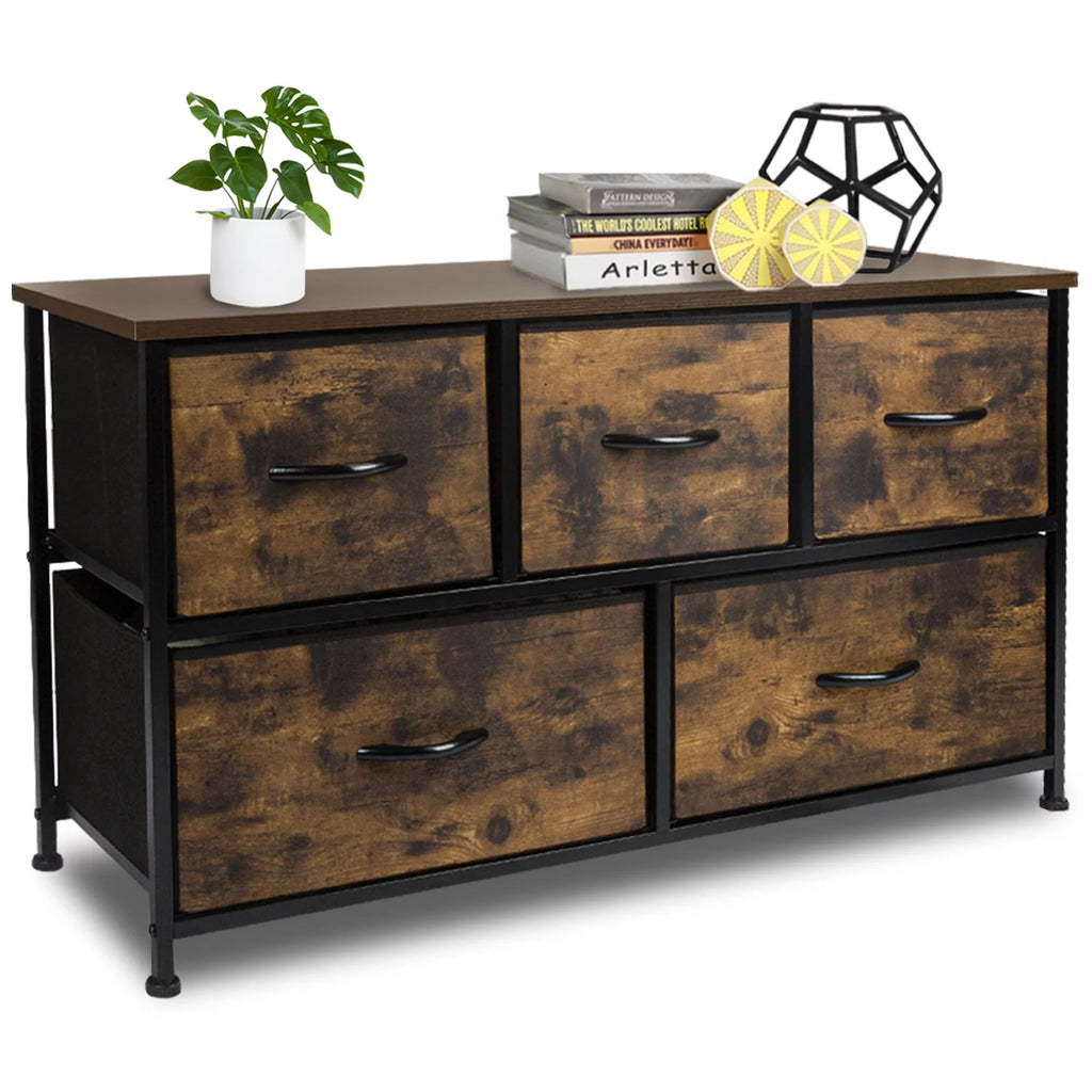Rustic Brown 5 Drawer Fabric Dresser D86884
