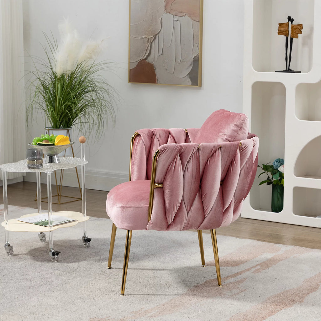 Pink Velvet Upholstered Accent Chair with Gold Metal Leg S9044