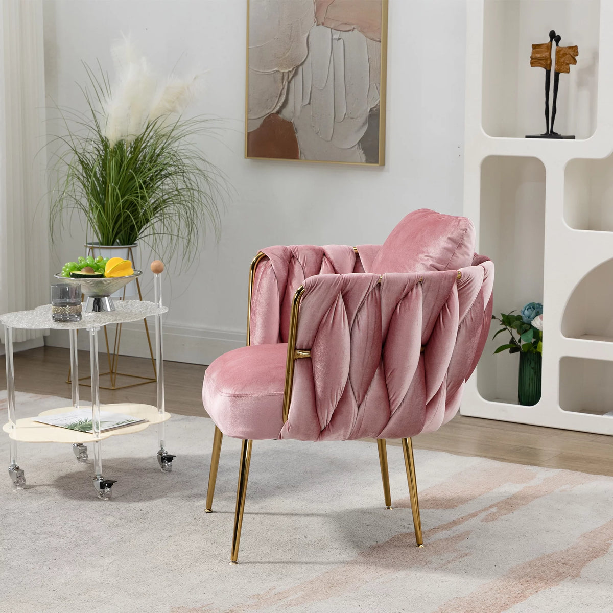 Pink Velvet Upholstered Accent Chair with Gold Metal Leg S9044