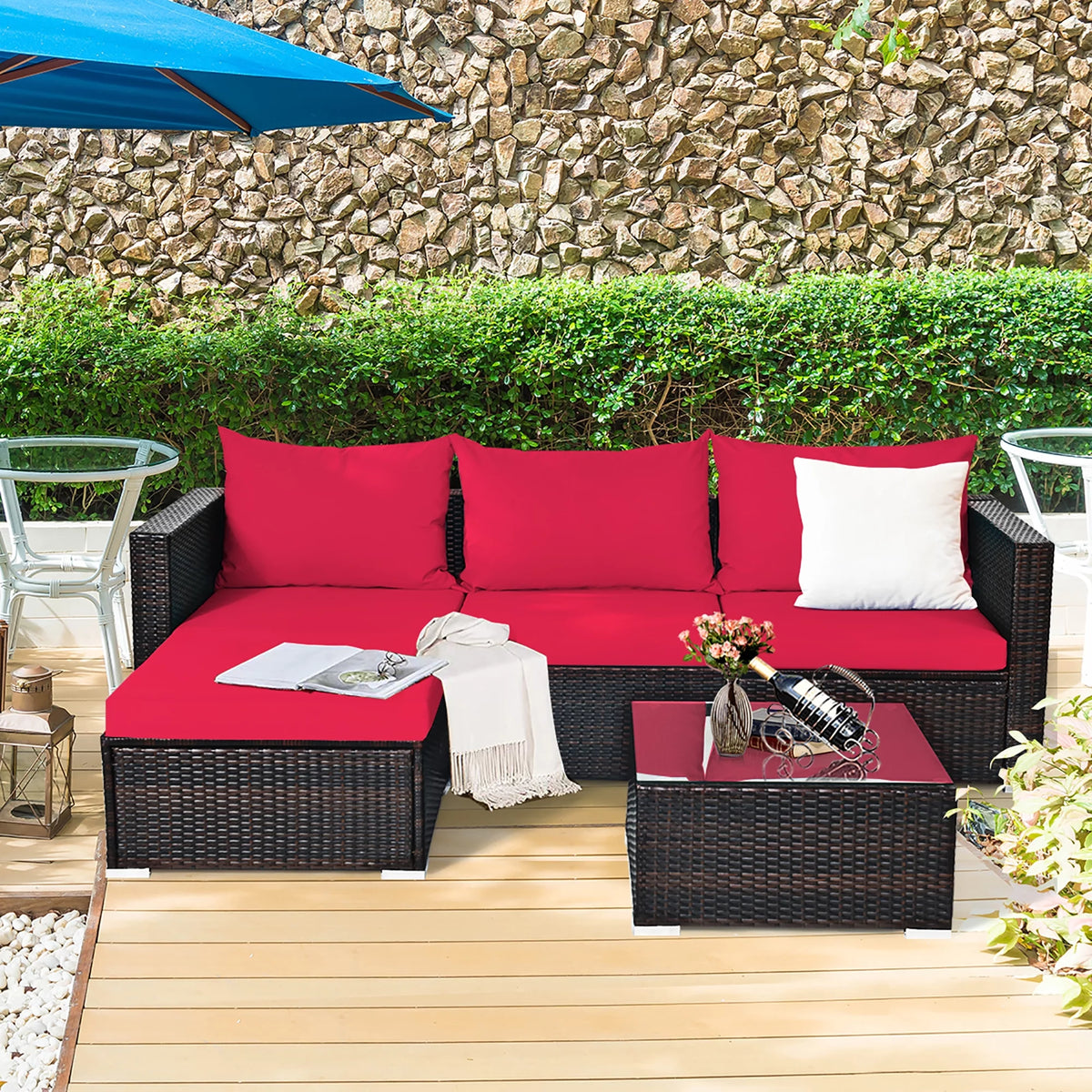 5 Pcs Patio Rattan Furniture Set with Coffee Table I6392