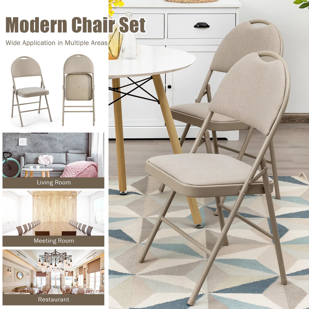 Set of 6 Beige Fabric Upholstered Folding Chairs L80896
