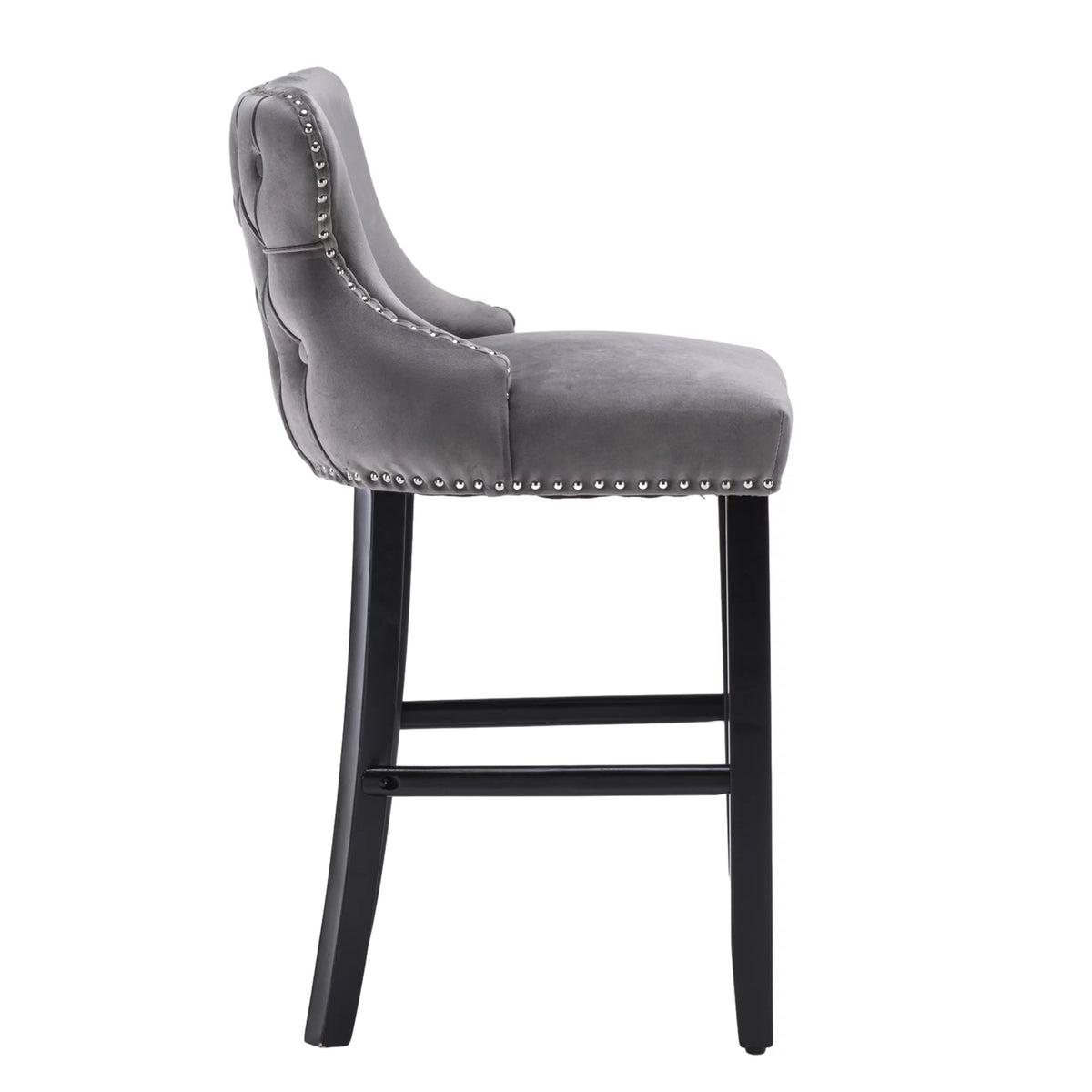 Set of 6 Grey Velvet Upholstered Bar Stools M917