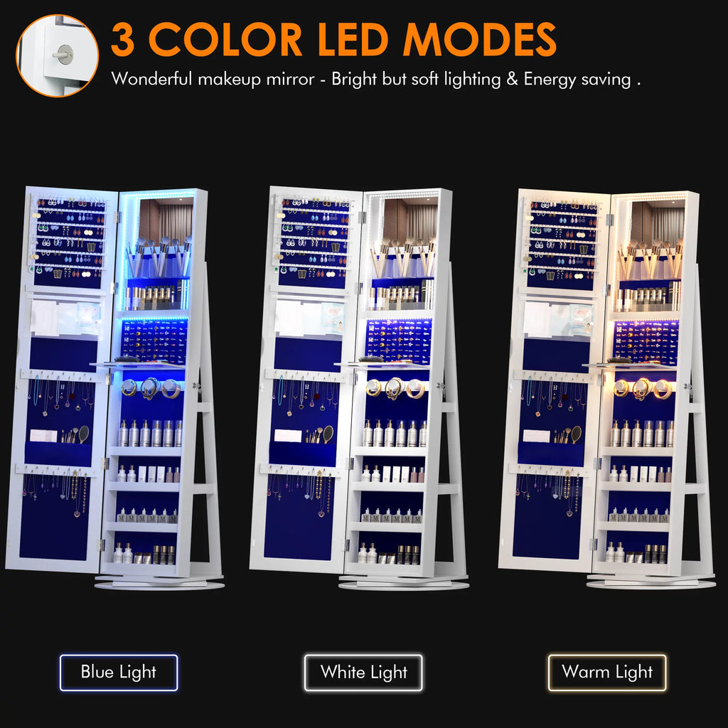 360° Rotating LED Jewelry Armoire with Full Length Mirror R97306