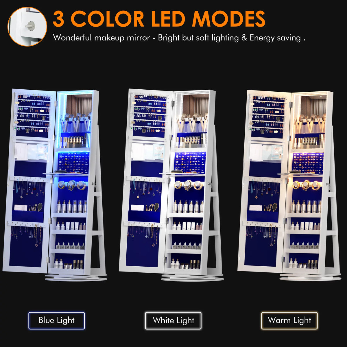 360° Rotating LED Jewelry Armoire with Full Length Mirror R97306